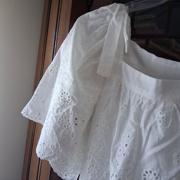 Hayden White Eyelet Ruffle Cotton Blouse Top SZ S NWOT B14 - Picture 4 of 9